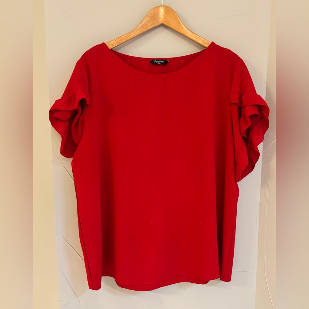 Red Ruffle Sleeve Women's Top